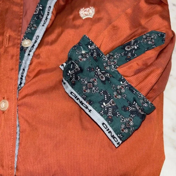 Cinch Womens XL Burnt Orange Rust Paisley Trim Button Down WesternShirt Long Slv - Picture 2 of 9